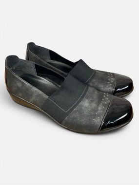 Remonte Luxor Black Grey Leather Ballet Slip-On Comfort Loafers Shoes Sz EU42